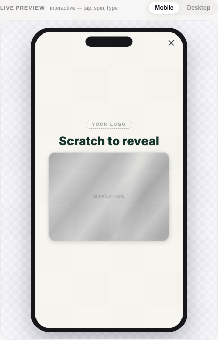 Animated scratch-off: foil scratched away to reveal 10% off