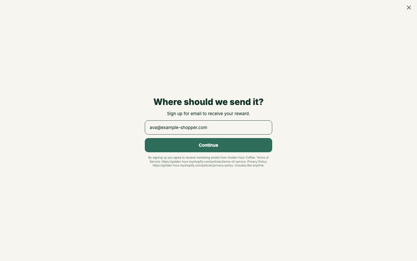 An offer step showing a unique code with a copy button
